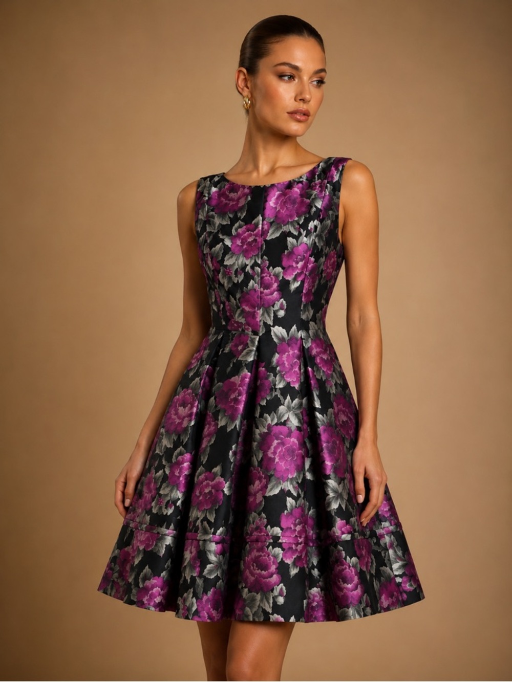 Eliza J Floral Purple & Black Formal Fit & Flare Dress NWT Size 12